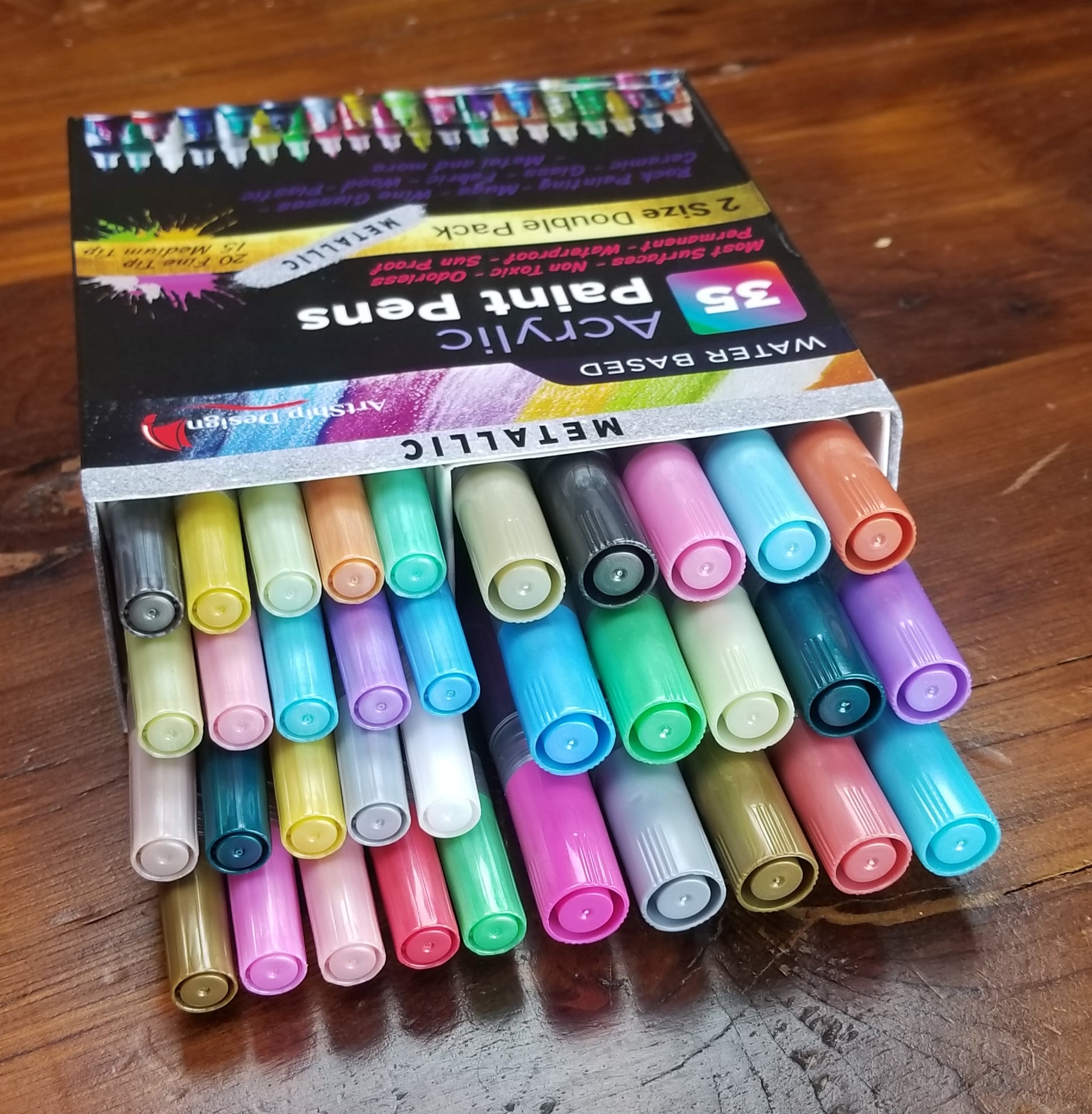 35 Premium Acrylic Paint Pens, Double Pack of Both Extra Fine & Medium Tip Paint Markers by ArtShip Design