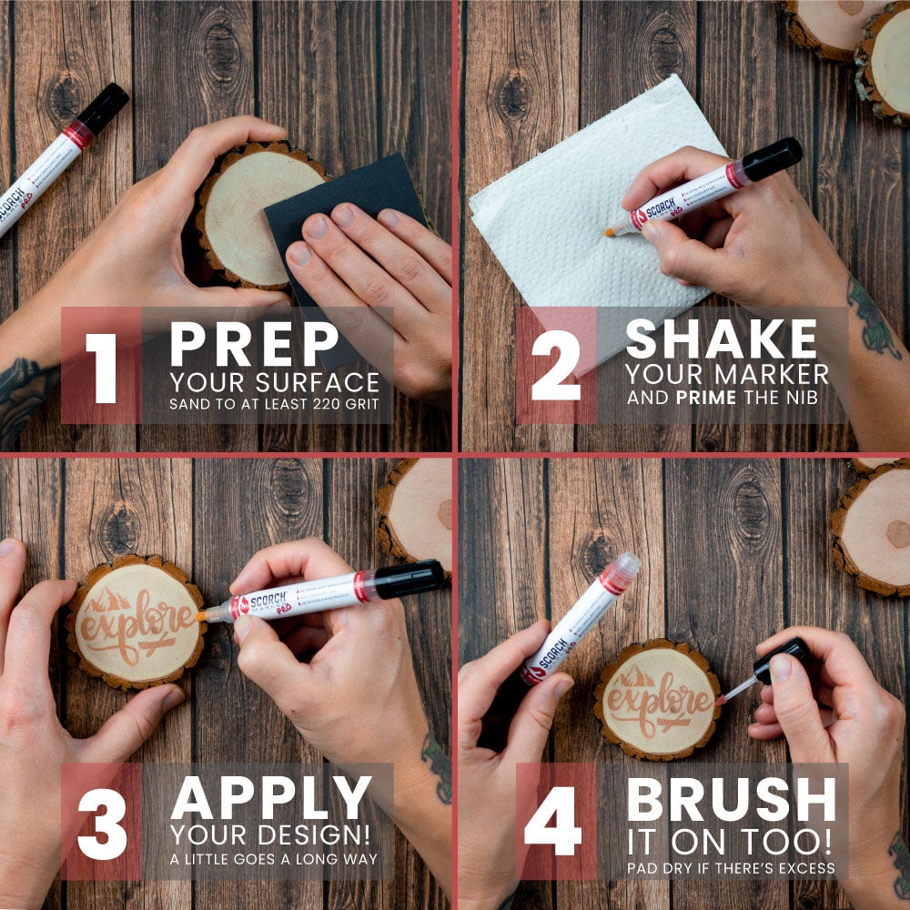 Scorch Marker Pro - Wood Burning Marker, 2 in 1 Pyrography Pen, Woodburning Tool for Crafts, Stencils & Letters, DIY Pen Kit with Brush & Bullet Tips, for Wood Burning Projects 1 Pc