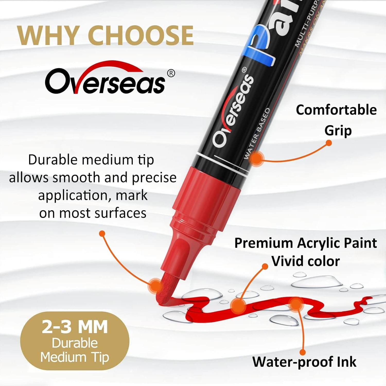 Overseas White & Black Paint Pens Paint Markers - Permanent Acrylic Markers 2 Pack, Water Based, Quick Dry, Waterproof Paint Marker Pen for Rock, Wood, Plastic, Metal, Canvas, Glass, Mugs. Medium Tip