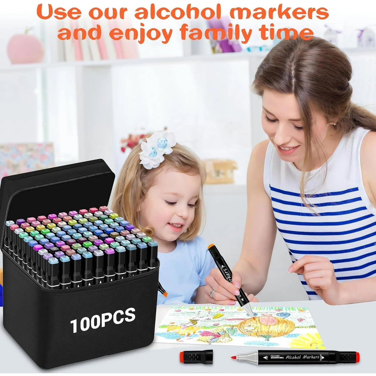 100 pcs Alcohol Markers Set, Double Ended Artist with Carrying Case Great for Coloring, Painting, Sketching, Card Making and Illustration