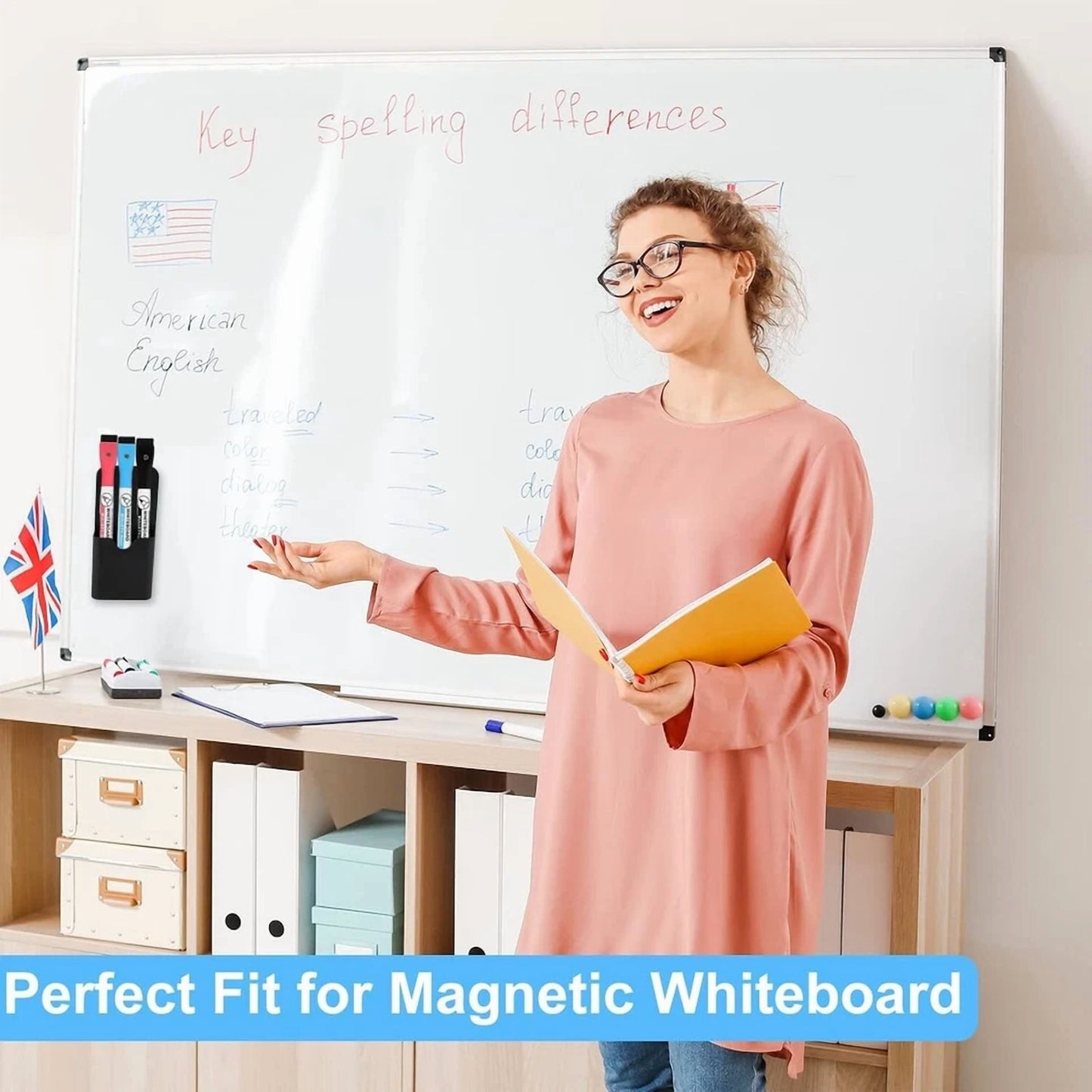 2 Pack Magnetic Dry Erase Marker Holder With Generous Compartments