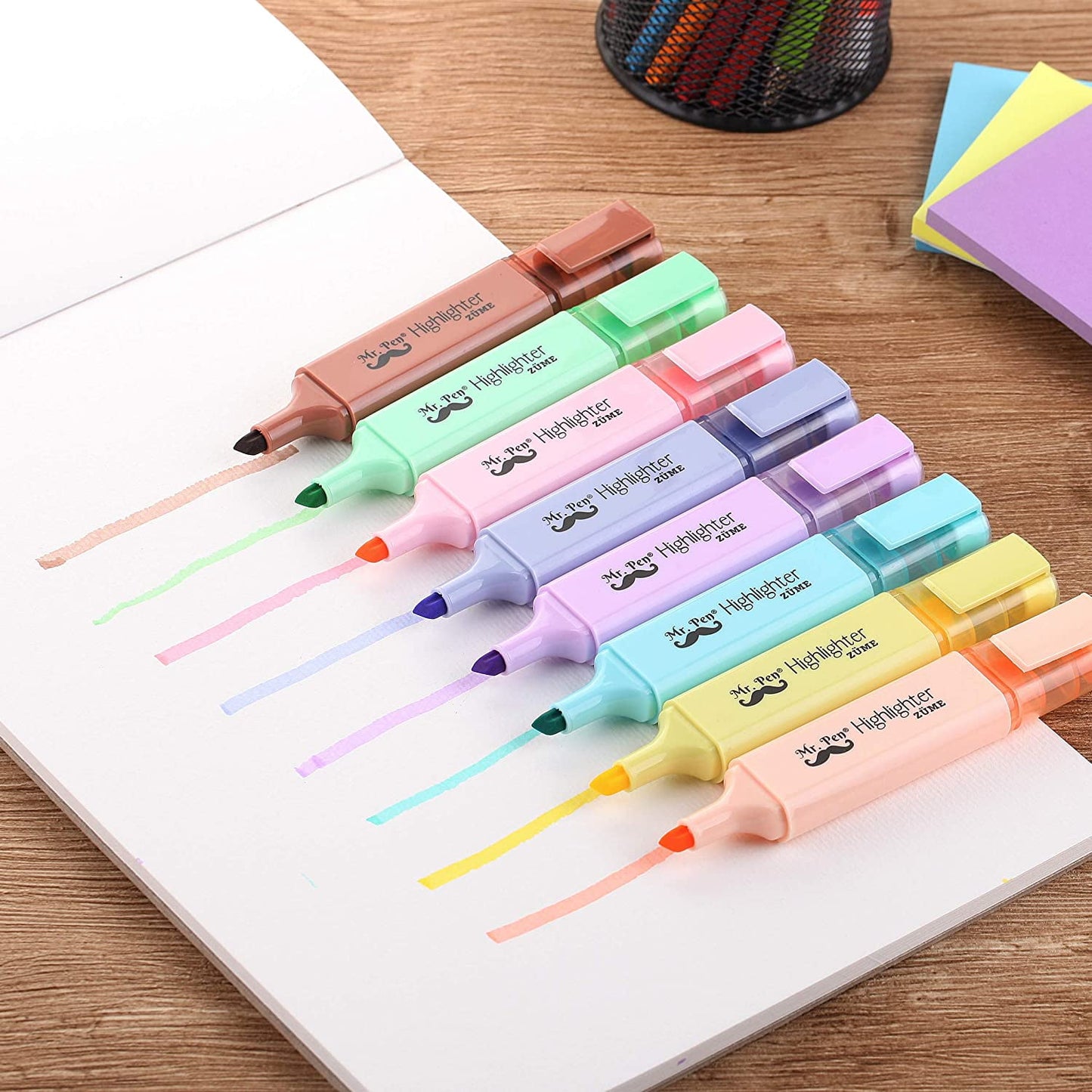 Mr. Pen No Smear Highlighters, Chisel-Point, Assorted Colors, 8 Count