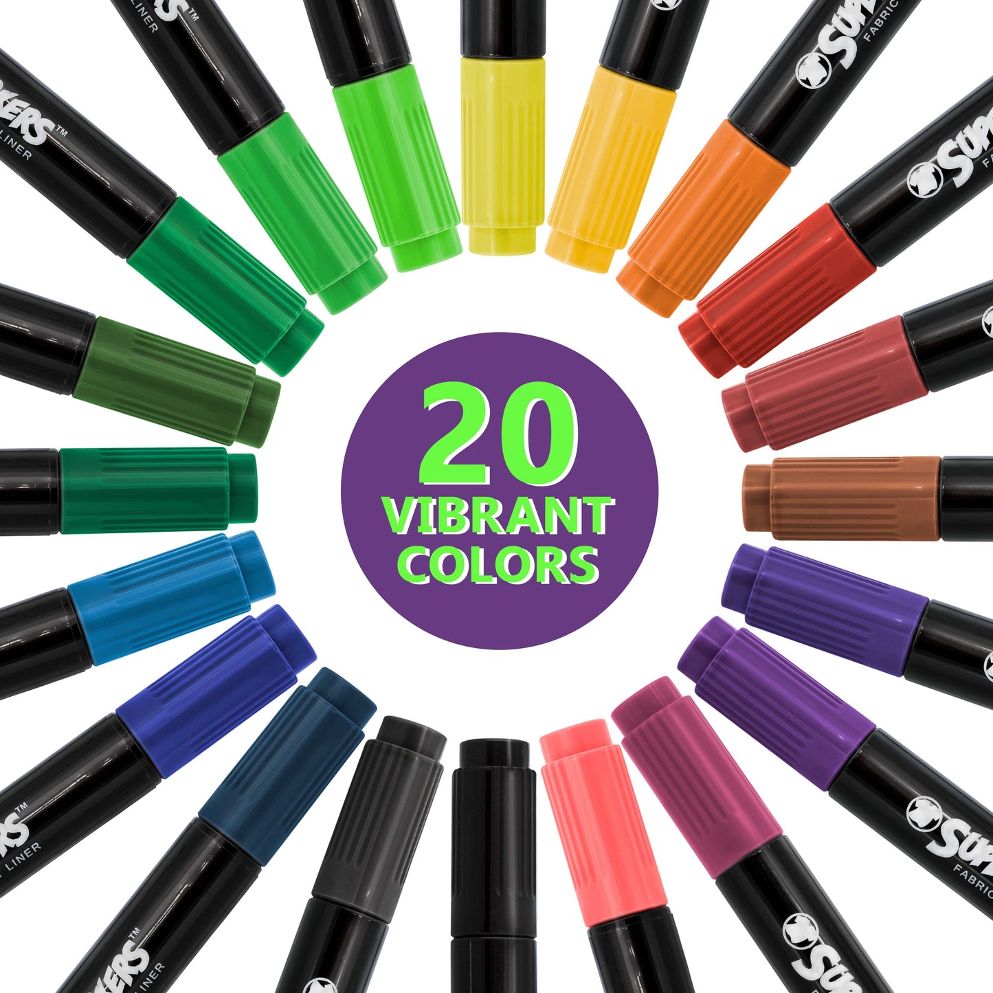 Crazy Colors Dual Tip Fabric & T-Shirt Marker 20 Color Set - Bullet & Chisel Tips - Child Safe - Create Art on Clothing
