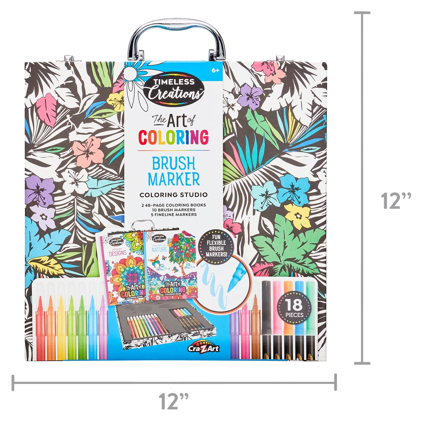 Cra-Z-Art Timeless Creations Multicolor Brush Marker Coloring Set, Beginner to Expert, Child Ages 6 Year and up