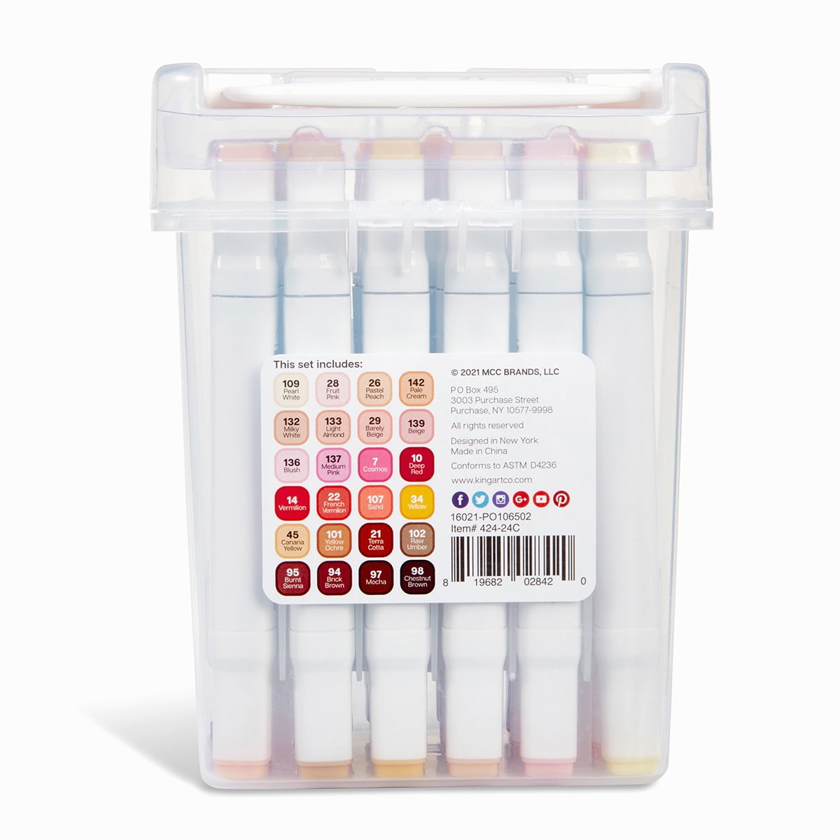 KINGART&reg; PRO Double-Ended Art Alcohol Markers, 24 Bright Palette Colors with Both Fine & Chisel Tips and Superior Blendability
