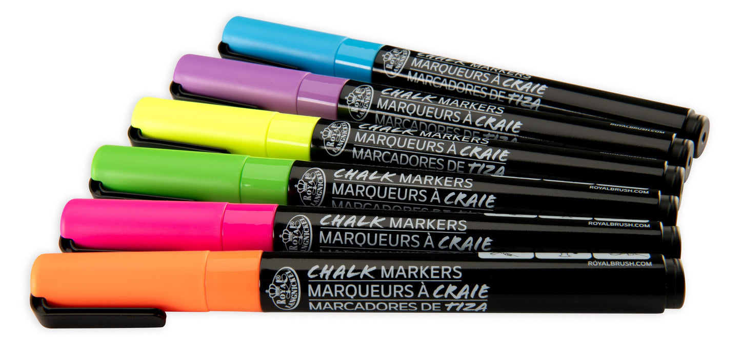 Royal & Langnickel - 6pc Artist Chalk Markers with Brush Tips, Neon Colors