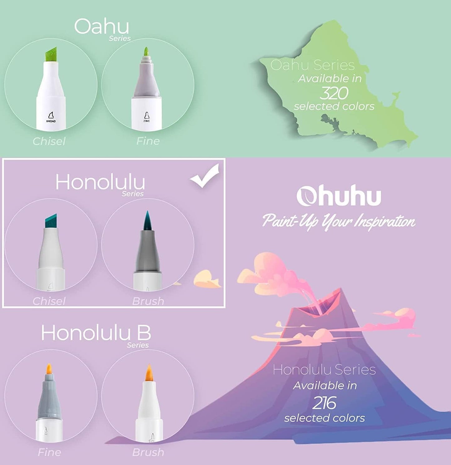 Ohuhu Alcohol Markers 24 Skin Tone Set, Chisel & Brush Tips, Honolulu Series, Refillable for Artists & Coloring
