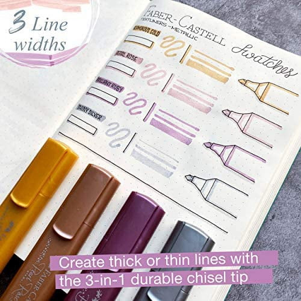 Faber-Castell Metallic Highlighter Set - Assortment of 8 Subtle Glitter Highlighter Markers - Note Taking and Journaling Supplies