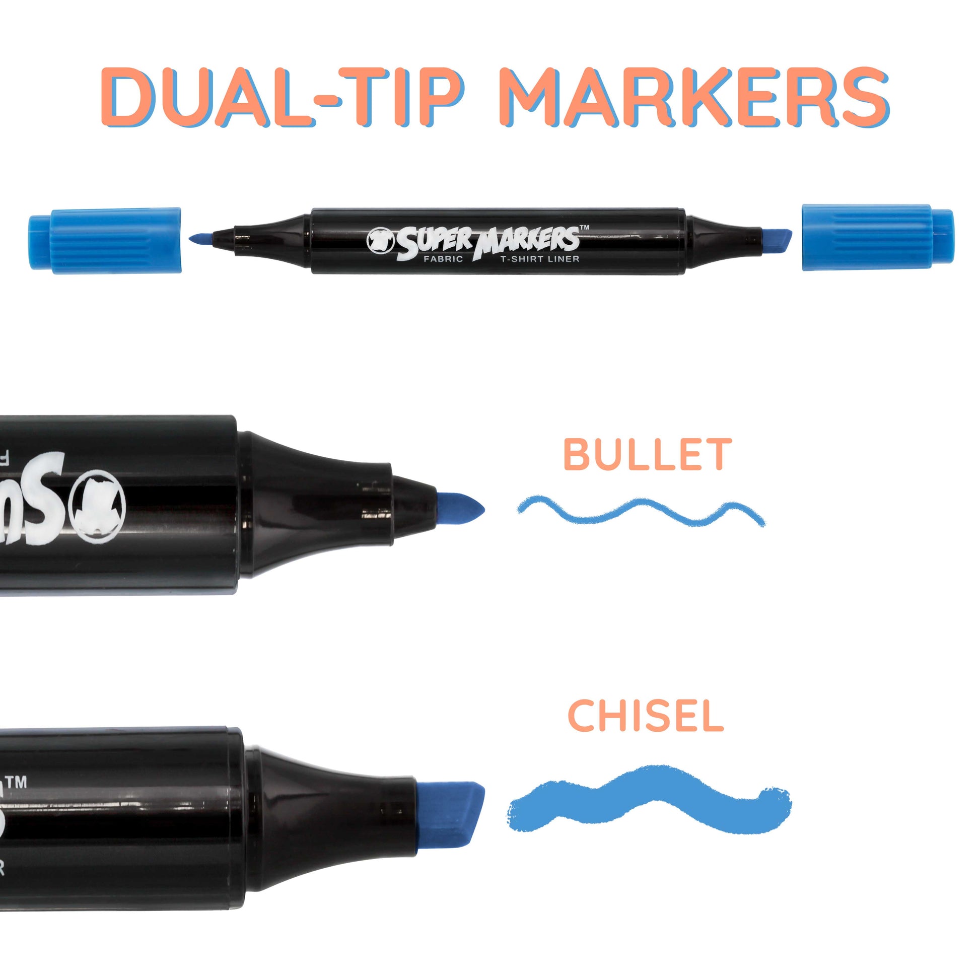 Crazy Colors Dual Tip Fabric & T-Shirt Marker 20 Color Pastel Set - Bullet & Chisel Tips