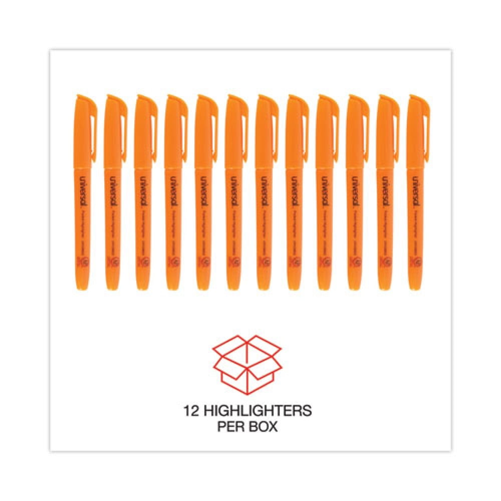 Universal Chisel Tip Fluorescent Orange Ink Orange Barrel Pocket Highlighters (1 Dozen)