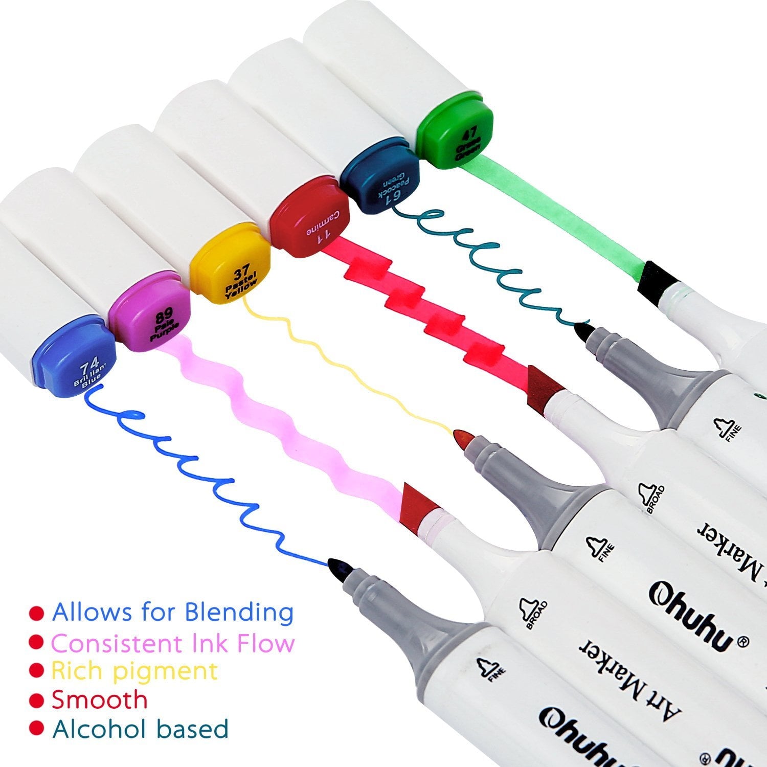 Ohuhu 60 Colors Dual Tips Permanent Art Marker