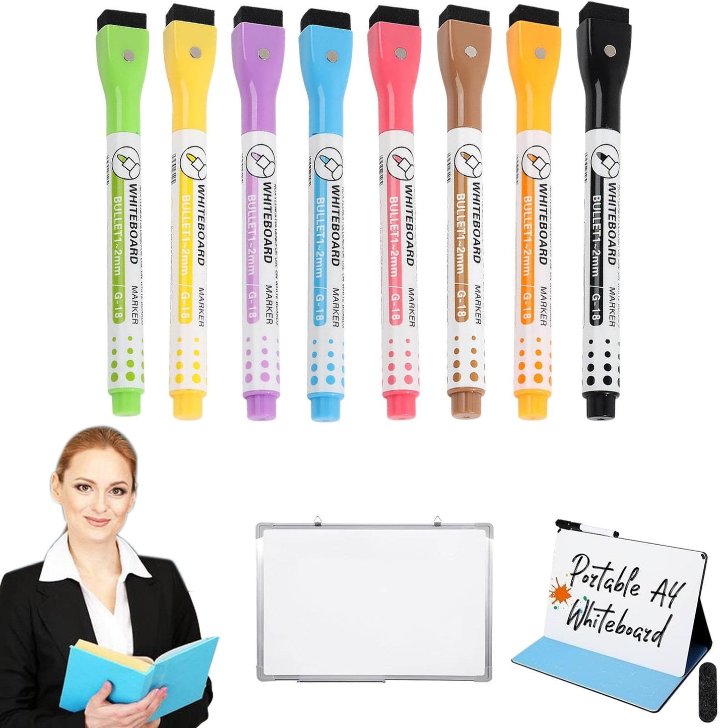 HomiTools White Board Marker Double Whiteboard Marker Friendly Material for Study Meeting Doodling Planning Brown Vibrant Whiteboard Marker Dry-Erase Pen with Color Options Brown
