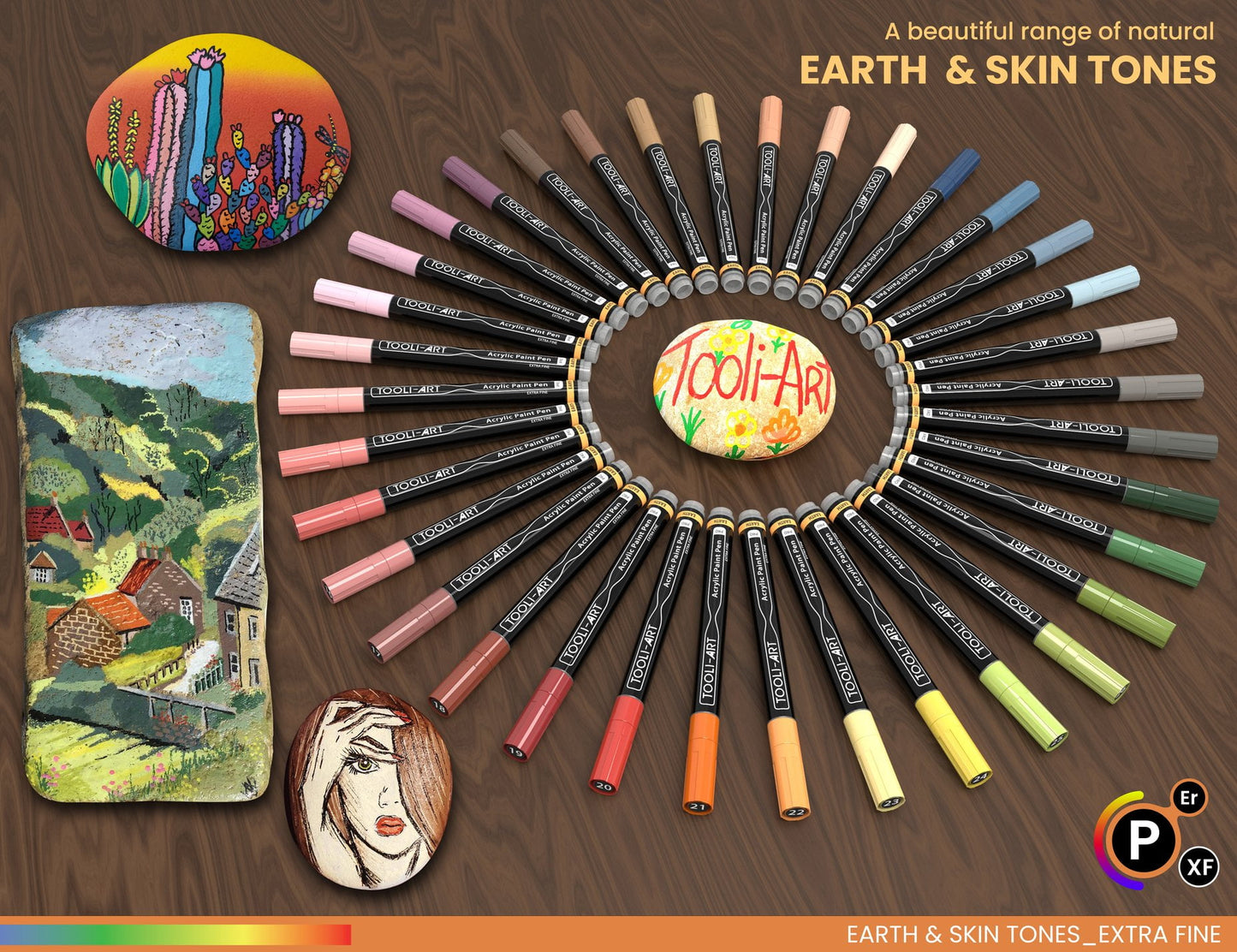 Tooli-Art Acrylic Paint Pens Skin and Earth Tones Marker Set 0.7mm Extra Fine Tip For Rock Painting, Canvas, Most Surfaces with Non-Toxic, Quick Dry Marker Set of 36