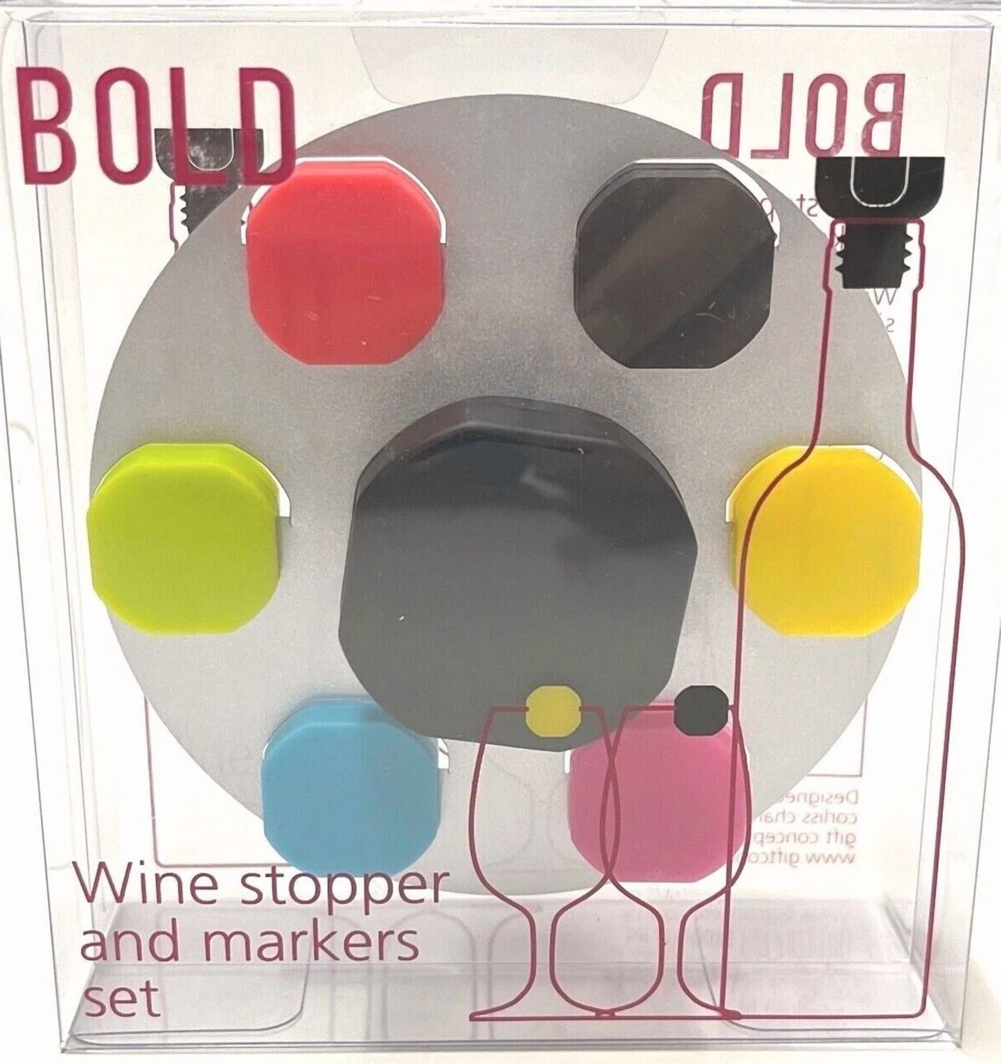 6-Pack Bold Colorful Silicone Wine Glass Marker Markers Bottle Stopper Dinner