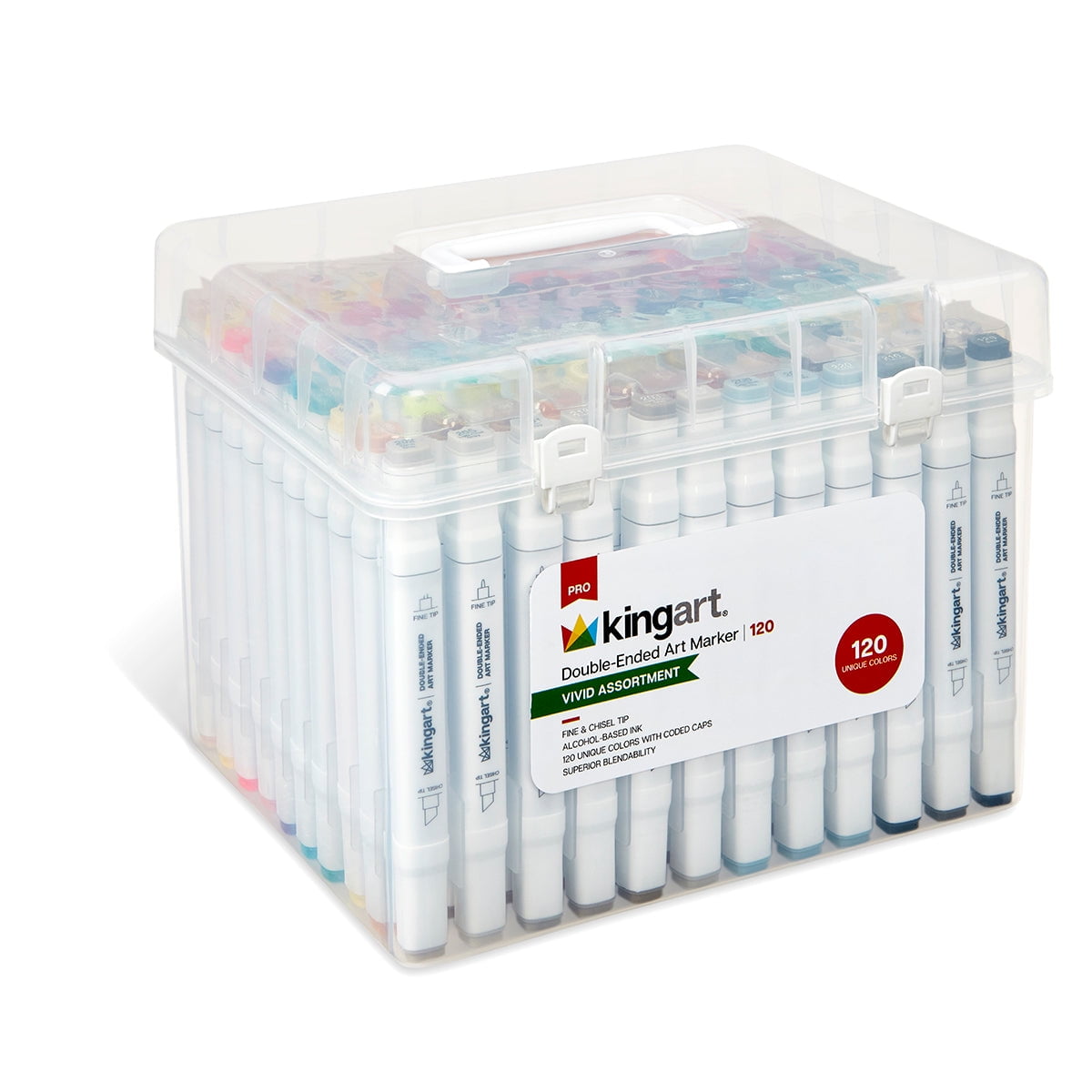KINGART® 424-120 PRO Double-Ended Alcohol Ink Art Markers, 120 COLORS, Fine Poi