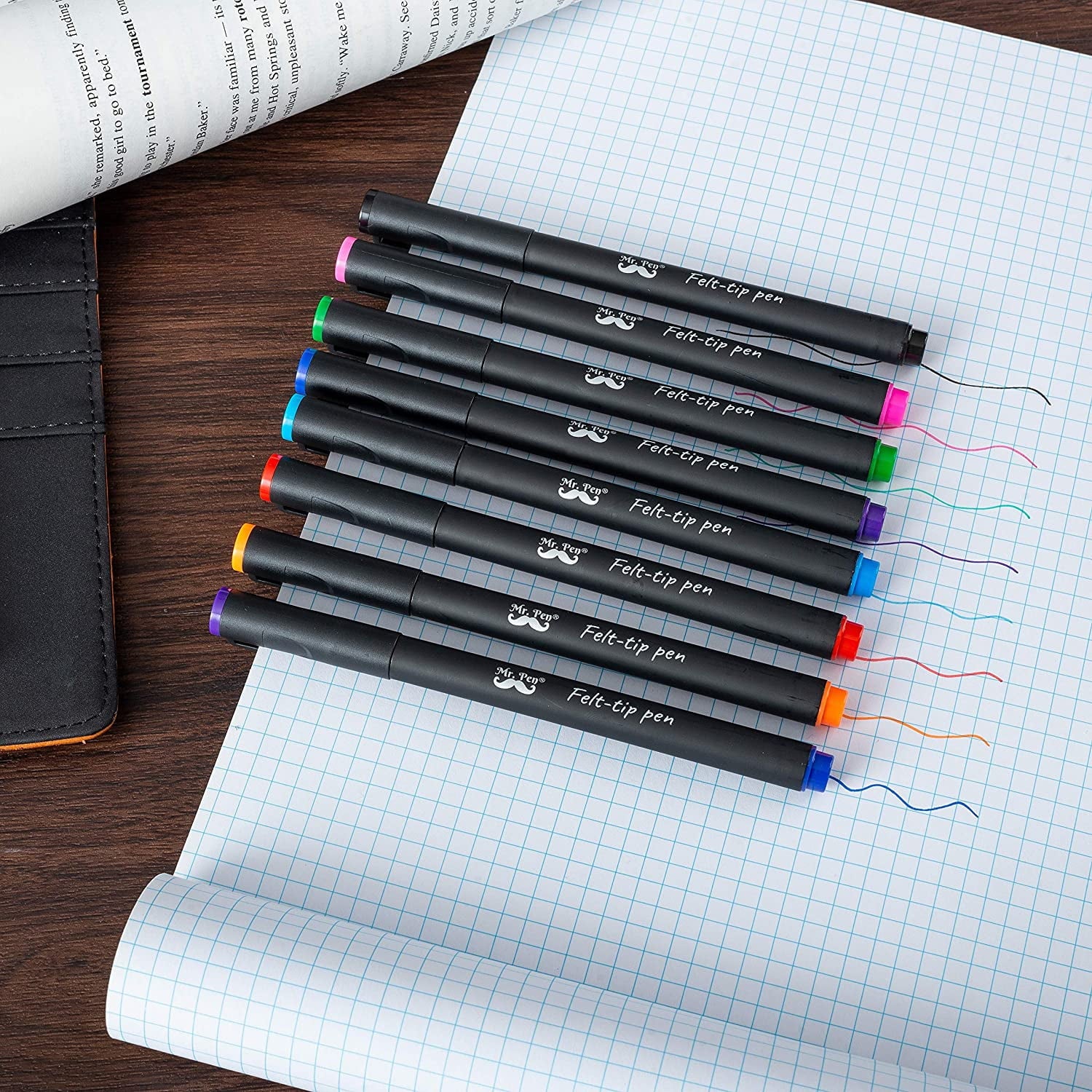 Mr. Pen- Pens, Felt Tip Pens, Pens Fine Point, Pack of 8, Fast Dry, No Smear, Colored Markers