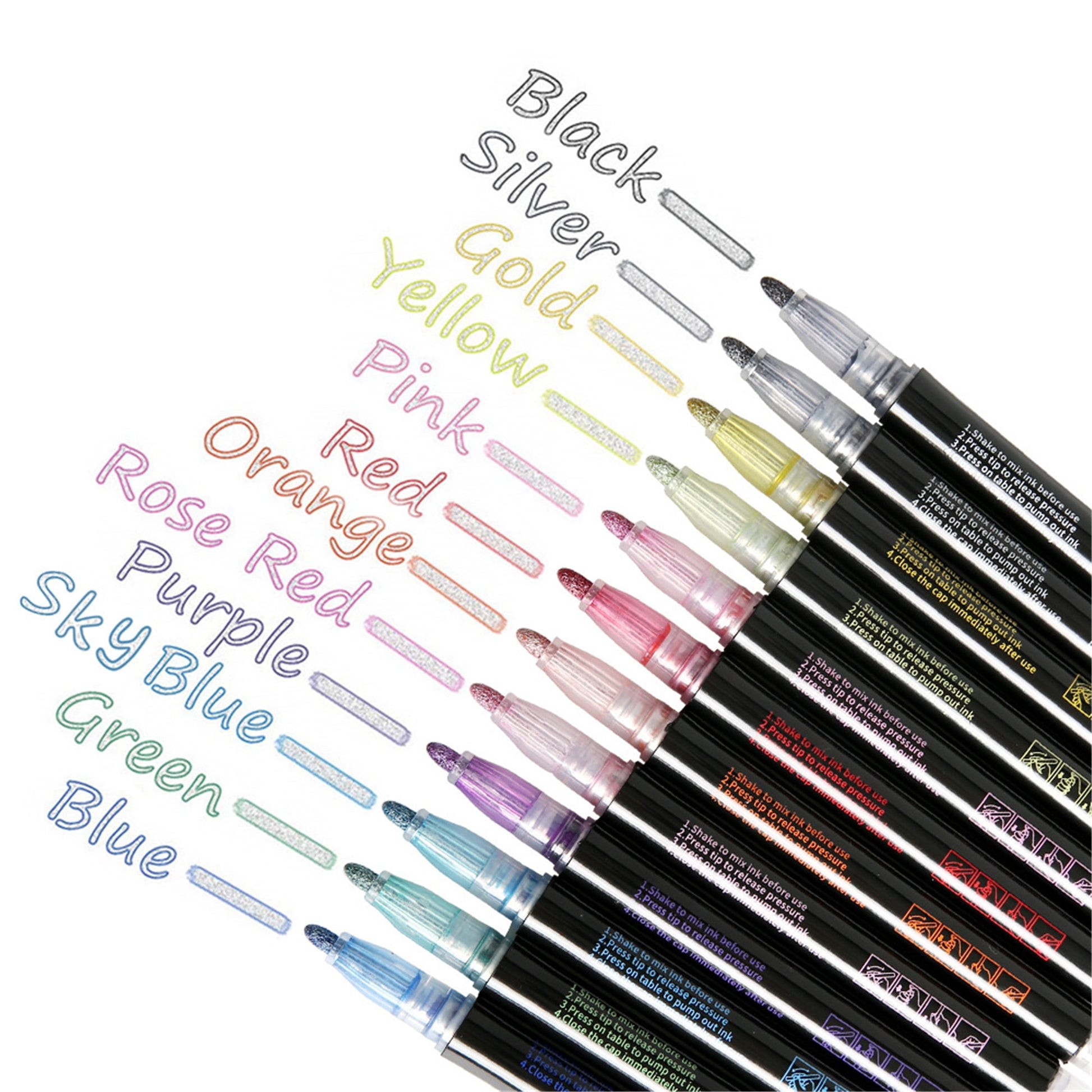 12 Colors Shimmer Outline Markers, Double Line Metallic Pen Set Sparkle Self-Outline Doodle Marker Acrylic Marker Pen