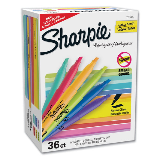pocket style highlighters, assorted ink colors, chisel tip, assorted barrel colors, 36/pack